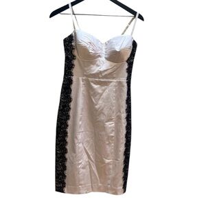Guess Satin Ivory Slip Dress with Black Logo Tag